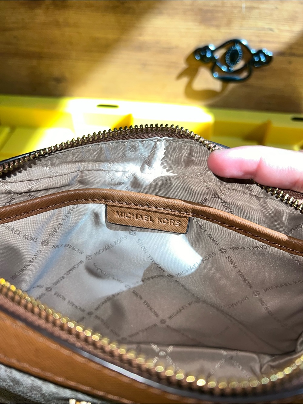 Michael Kors Beige Canvas Crossbody with Brown Leather Trim - Picture 3 of 10